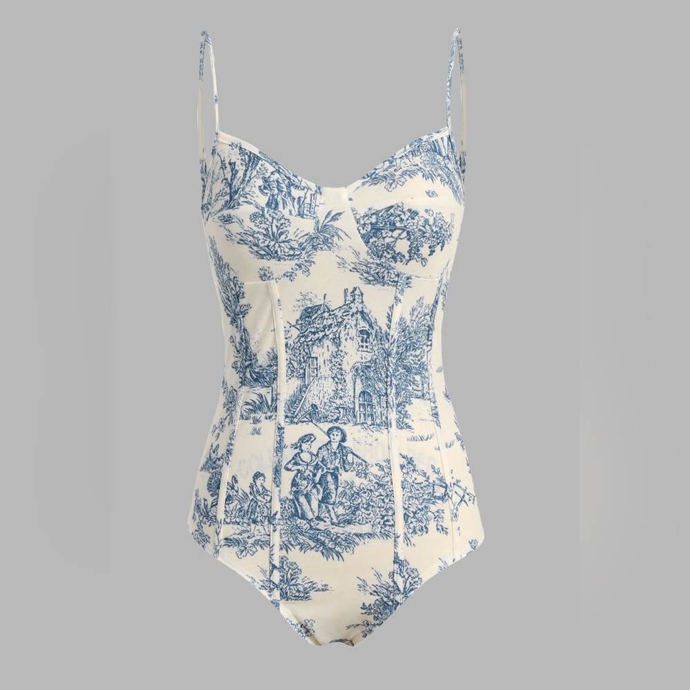 Cider Blue and Cream Printed Bodysuit